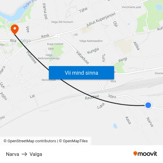 Narva to Valga map