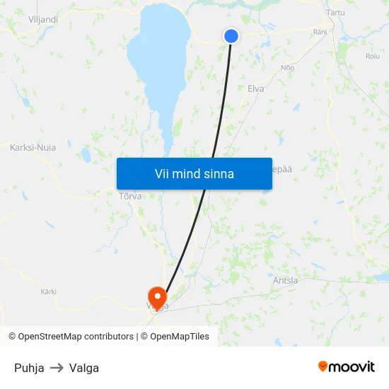 Puhja to Valga map