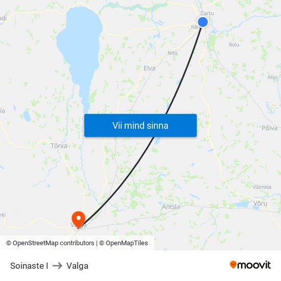 Soinaste I to Valga map