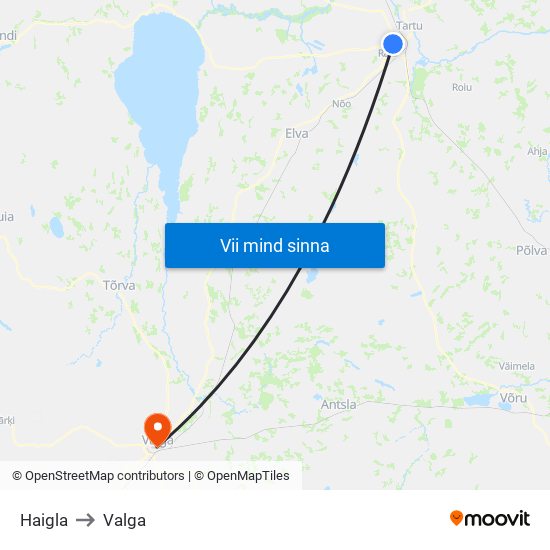 Haigla to Valga map