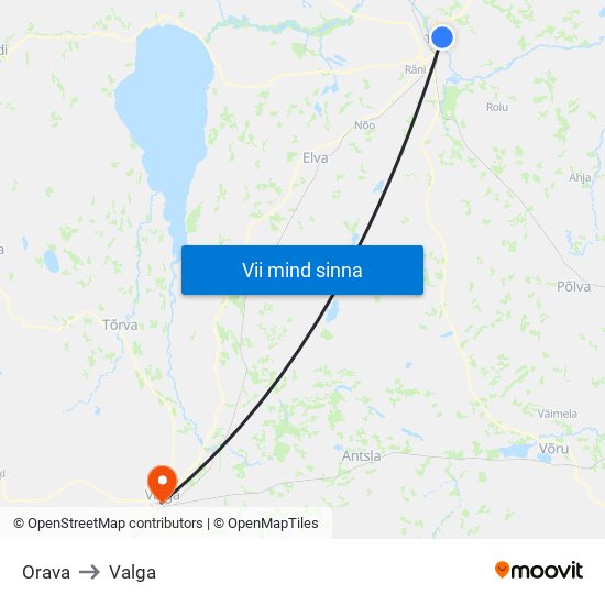 Orava to Valga map