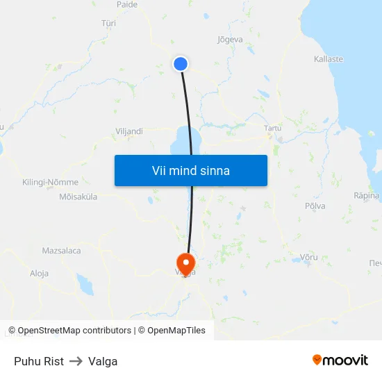 Puhu Rist to Valga map