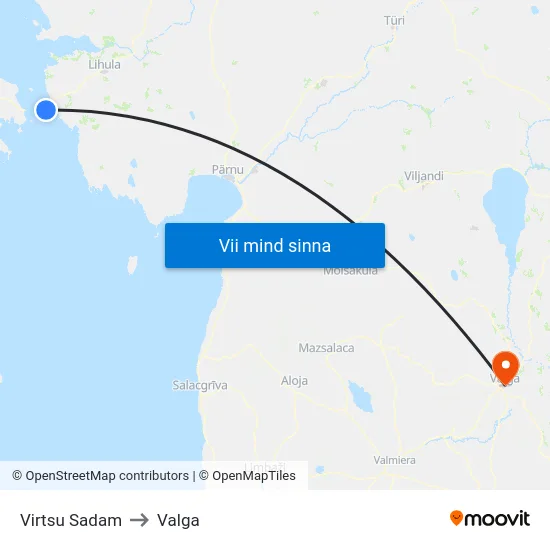 Virtsu Sadam to Valga map