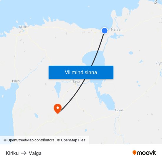 Kiriku to Valga map