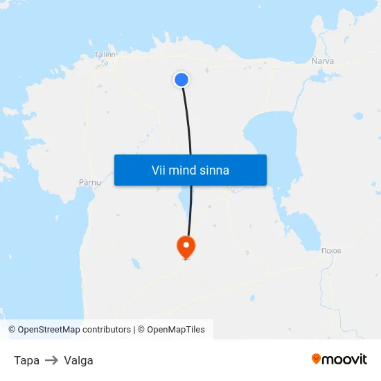 Tapa to Valga map