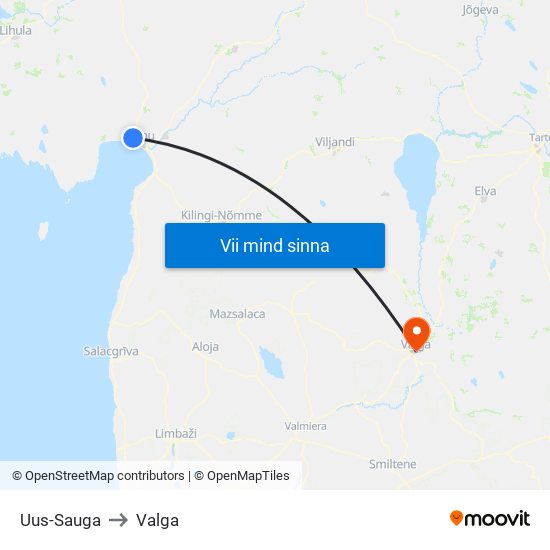 Uus-Sauga to Valga map
