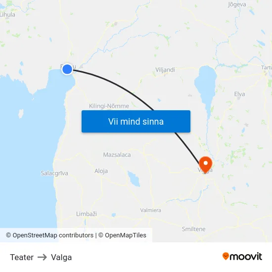 Teater to Valga map