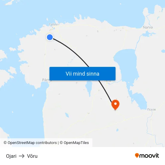 Ojari to Võru map