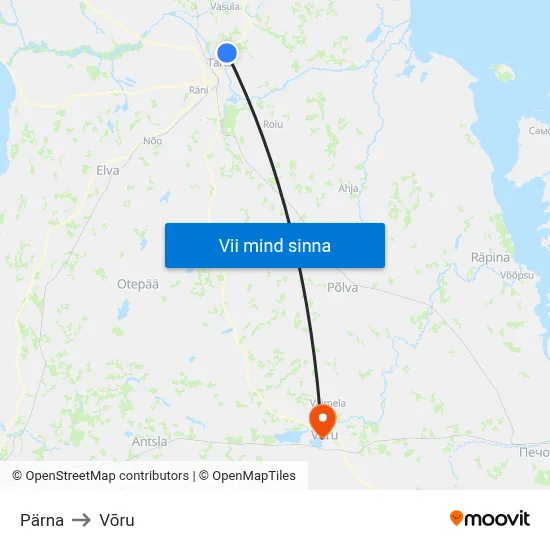 Pärna to Võru map