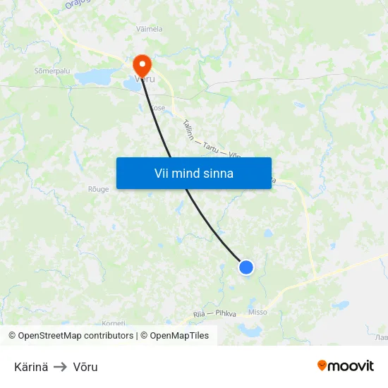 Kärinä to Võru map