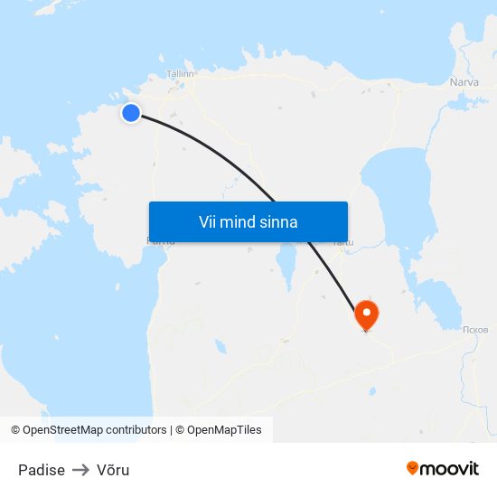 Padise to Võru map