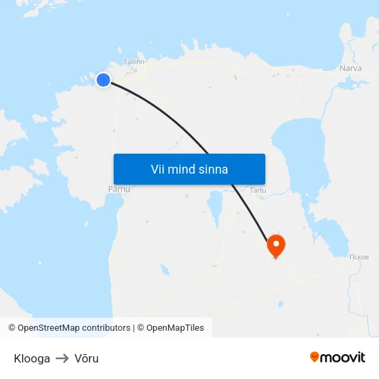 Klooga to Võru map