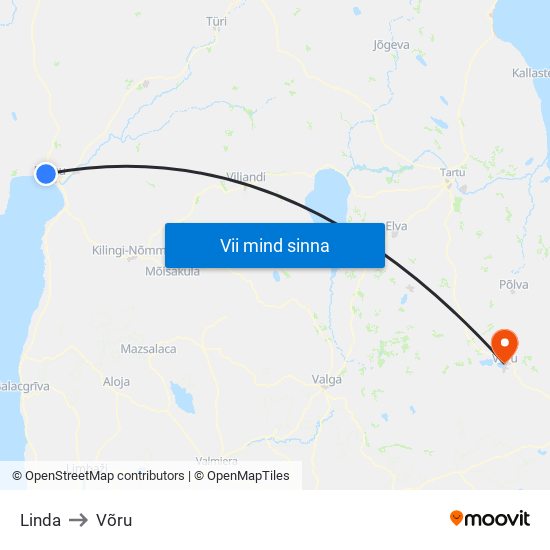 Linda to Võru map