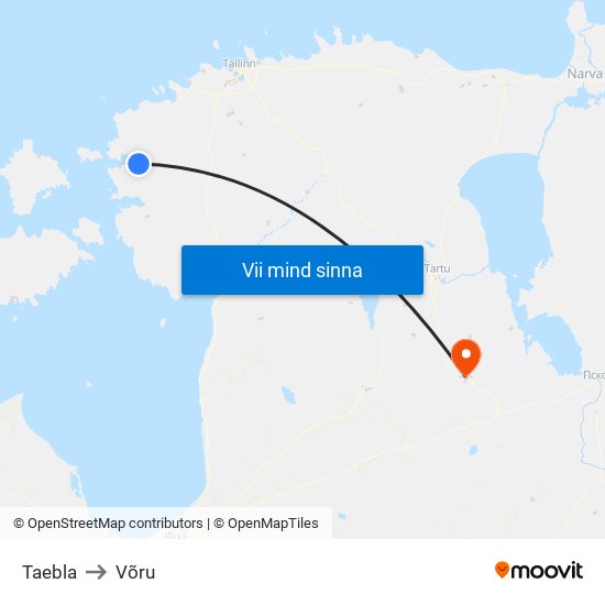 Taebla to Võru map