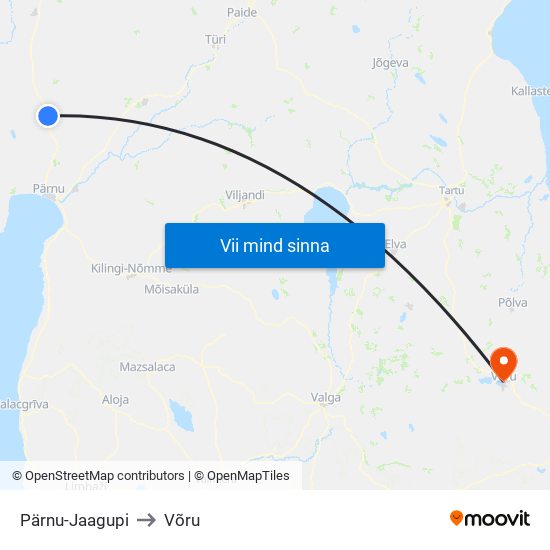 Pärnu-Jaagupi to Võru map