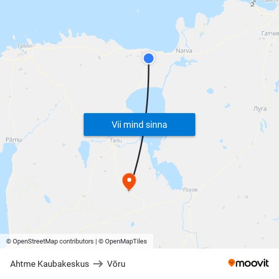 Ahtme Kaubakeskus to Võru map