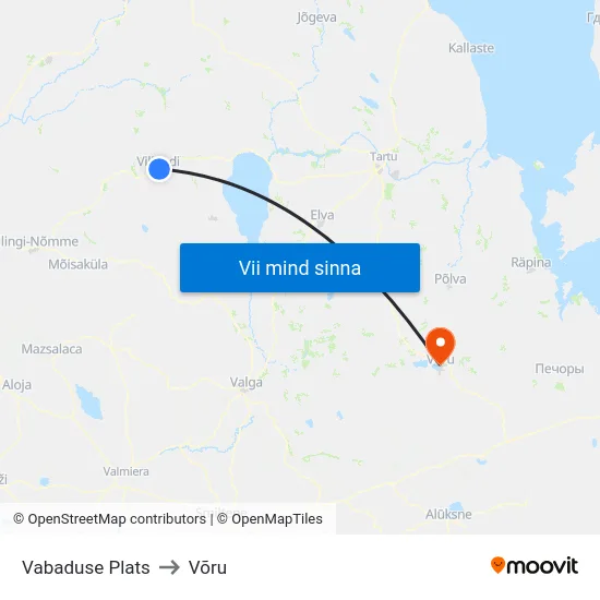 Vabaduse Plats to Võru map