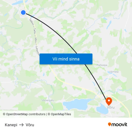 Kanepi to Võru map