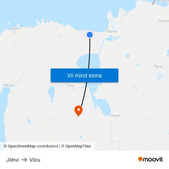 Jõhvi to Võru map