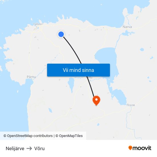 Nelijärve to Võru map