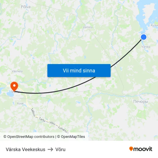 Värska Veekeskus to Võru map