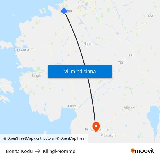 Benita Kodu to Kilingi-Nõmme map