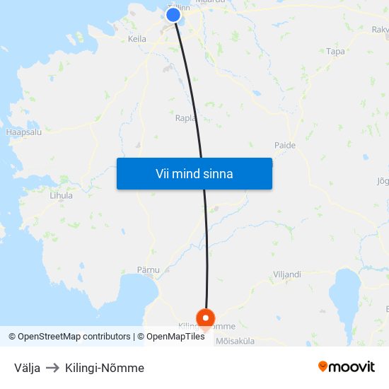 Välja to Kilingi-Nõmme map