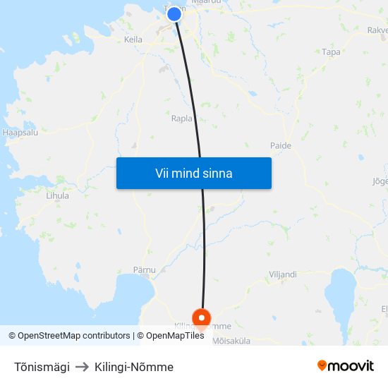 Tõnismägi to Kilingi-Nõmme map