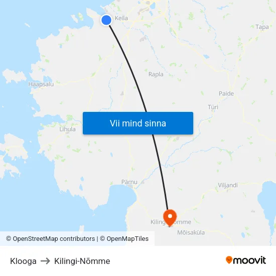 Klooga to Kilingi-Nõmme map