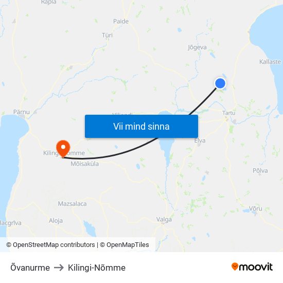 Õvanurme to Kilingi-Nõmme map