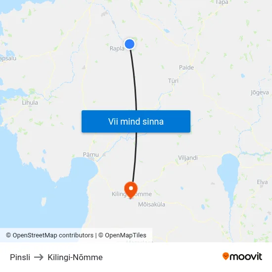 Pinsli to Kilingi-Nõmme map
