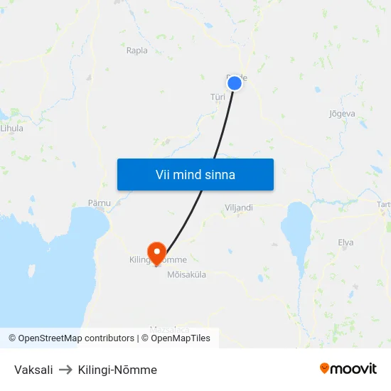 Vaksali to Kilingi-Nõmme map