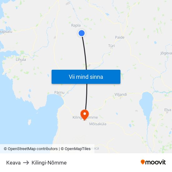 Keava to Kilingi-Nõmme map