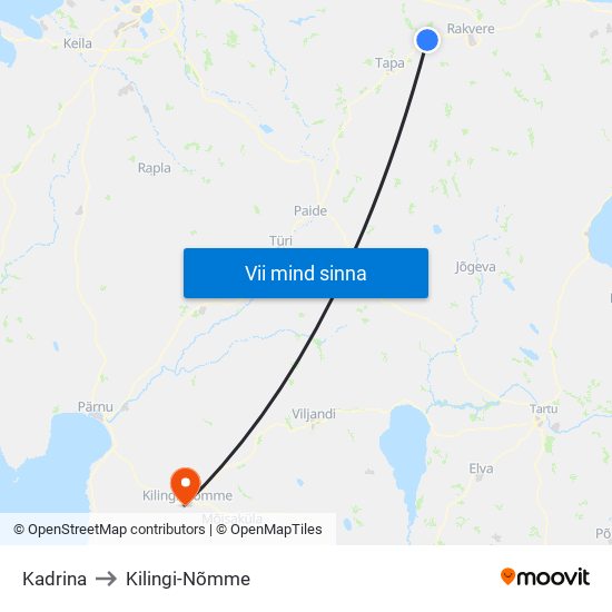 Kadrina to Kilingi-Nõmme map