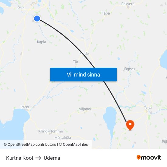 Kurtna Kool to Uderna map