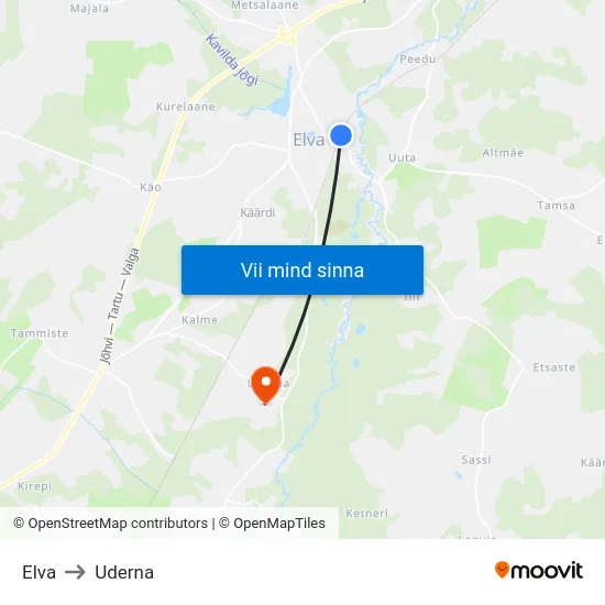 Elva to Uderna map