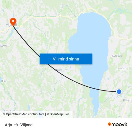 Arja to Viljandi map
