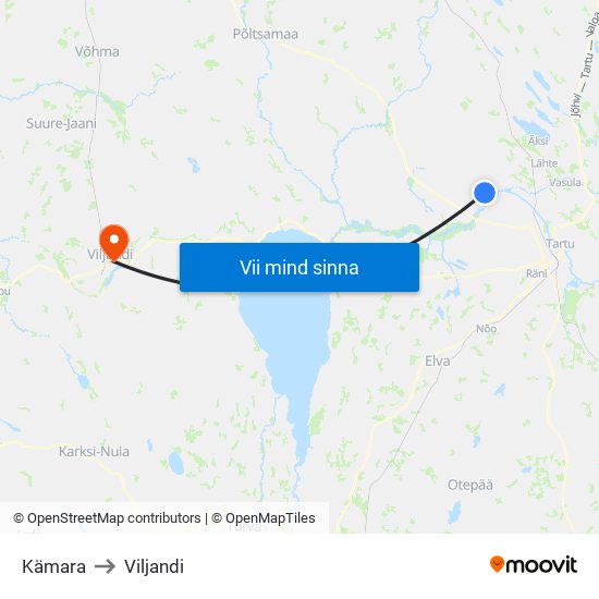 Kämara to Viljandi map