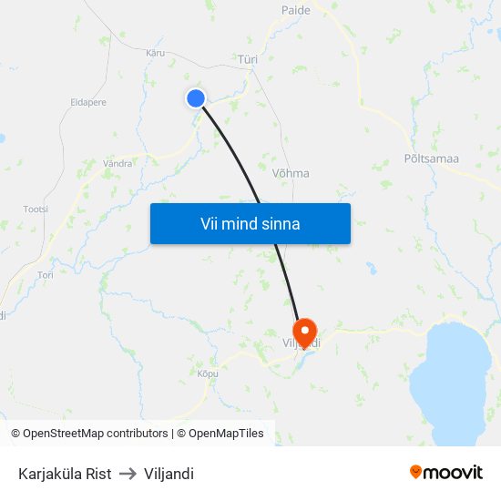 Karjaküla Rist to Viljandi map