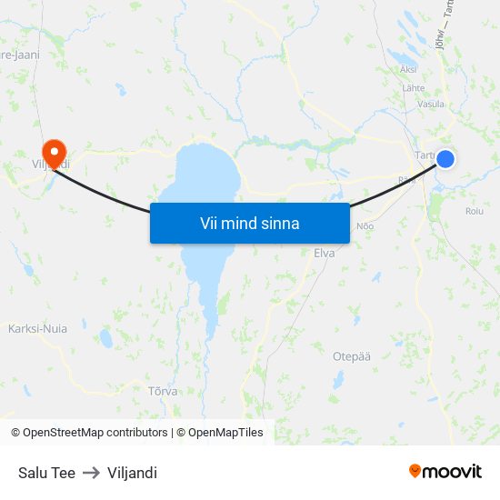 Salu Tee to Viljandi map