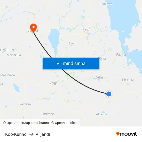 Kõo-Kunno to Viljandi map