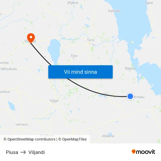 Piusa to Viljandi map