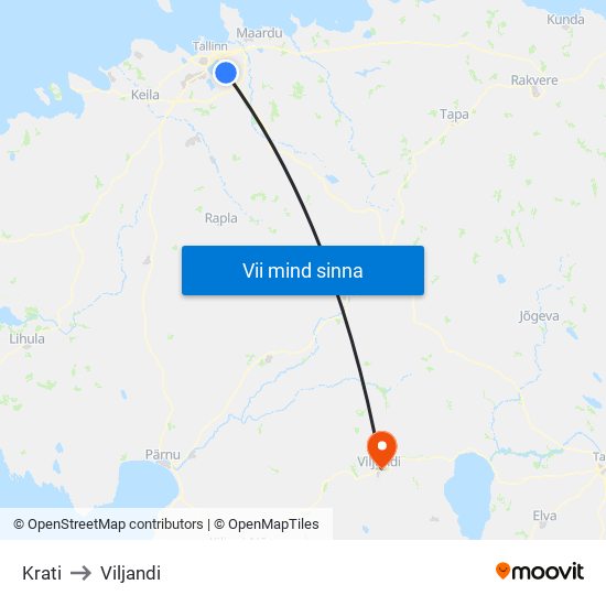 Krati to Viljandi map