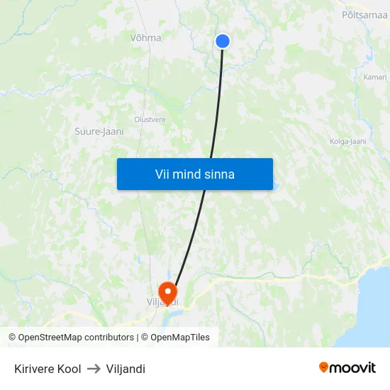Kirivere Kool to Viljandi map