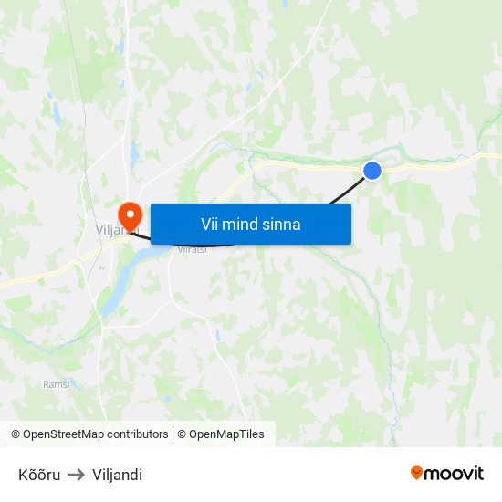 Kõõru to Viljandi map