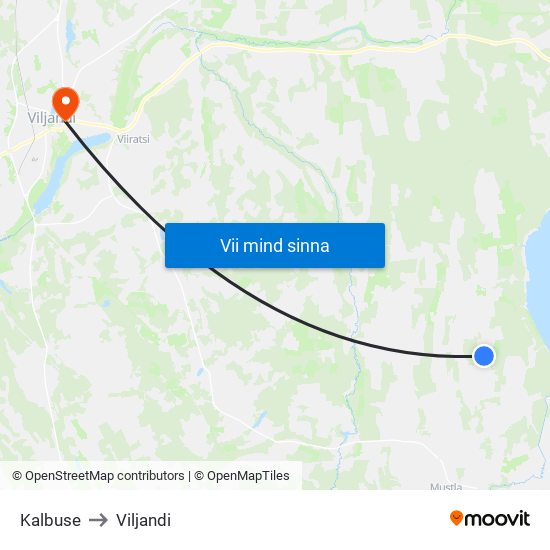 Kalbuse to Viljandi map