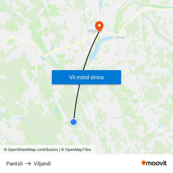 Pantsli to Viljandi map