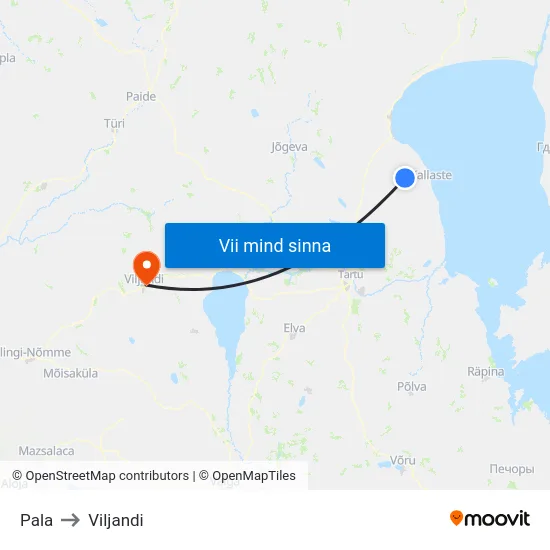 Pala to Viljandi map