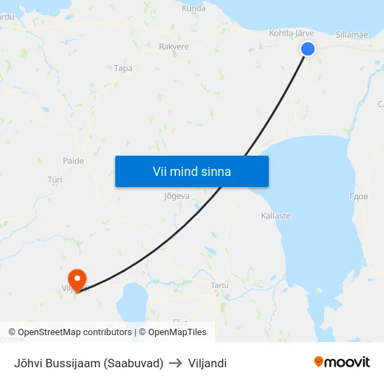 Jõhvi Bussijaam (Saabuvad) to Viljandi map