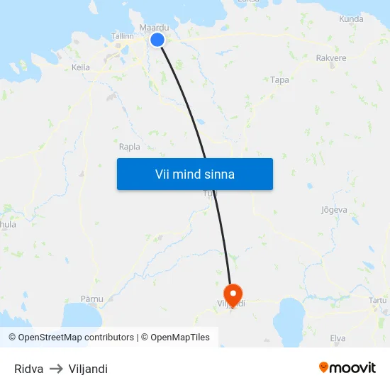 Ridva to Viljandi map